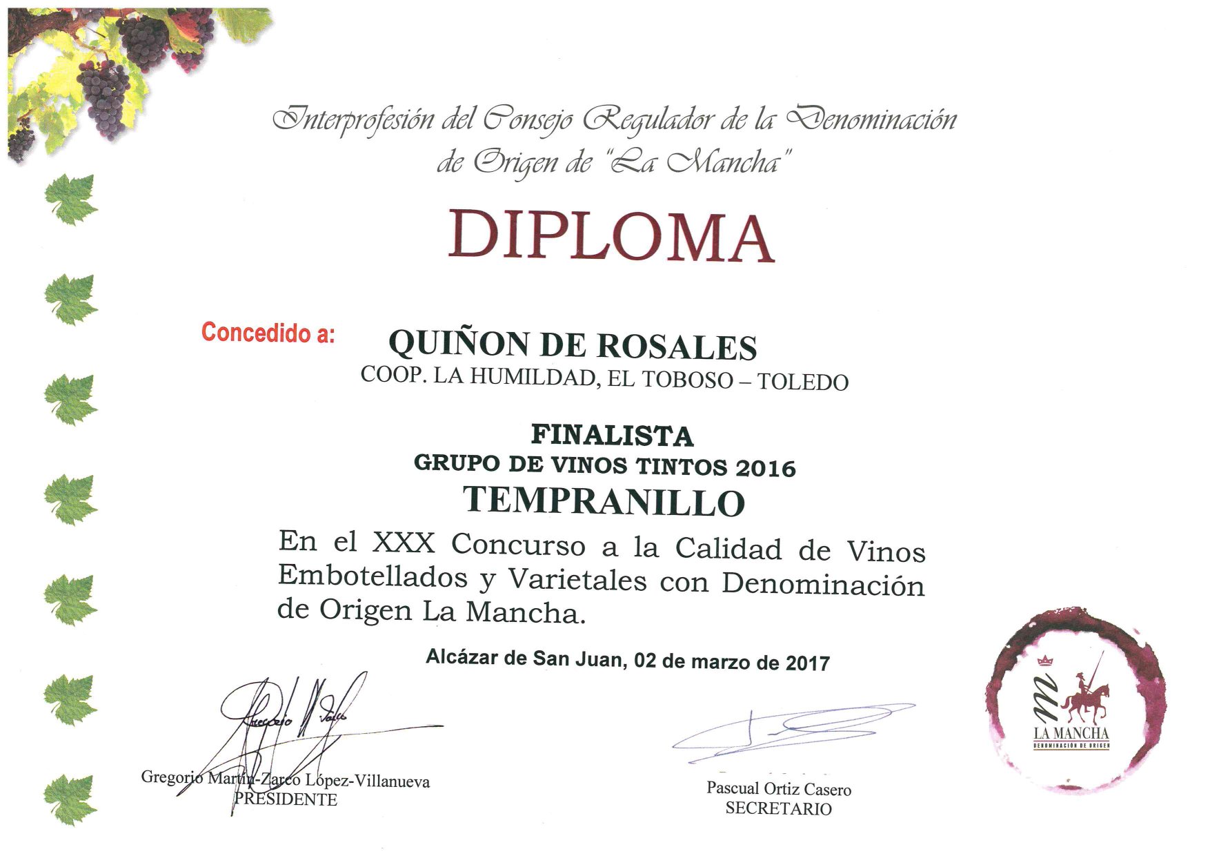QUIÑON DE ROSALES -Tempranillo-2016